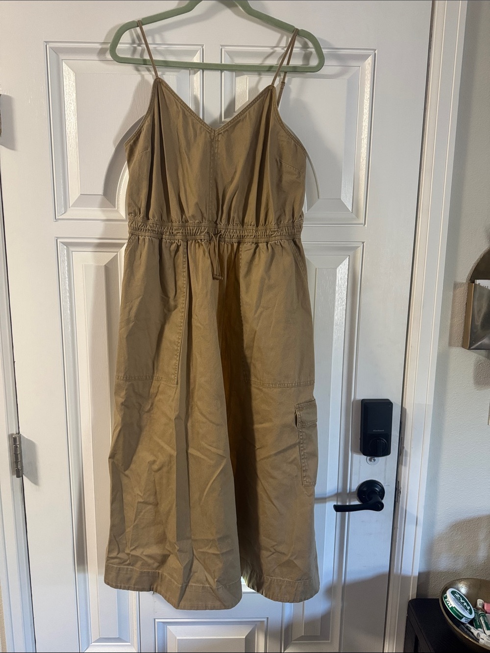 Woolrich by Target Khaki Utility Midi Dress with Spaghetti Straps